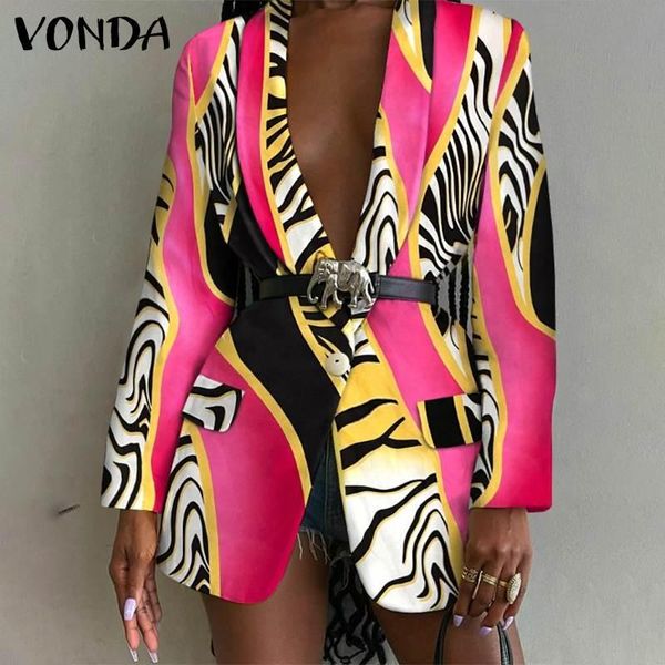 

women's suits & blazers women office ladies blazer 2021 vonda elegant formal coat jackets turn down collar printed suit outerwear veste, White;black