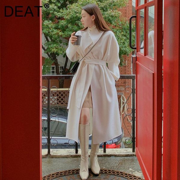 

women's wool & blends deat woman woolen jackets double-sided cashmere full sleeve loose casual style thick warm overcoat 2021 winter fa, Black