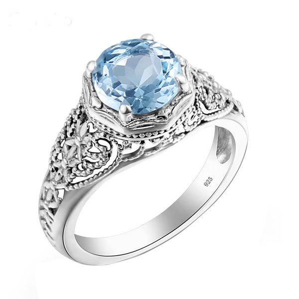 

brand women fine jewelry sterling silver aquamarine ring gemstone wedding engagement party costume accessories fashion, Black