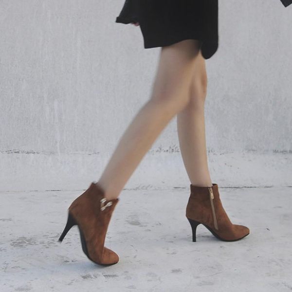 

boots big size ma'am fine heel short pure color water drill boot barrel high, Black