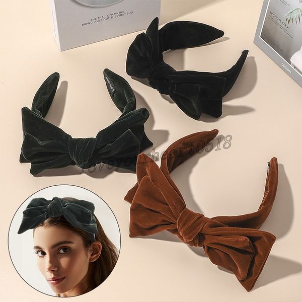 

double bow hairbands headbands for women solid color all-match thickened gold velvet hair accessories female big bow wide head hoop, Silver