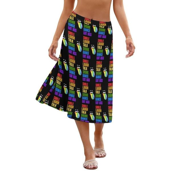 

skirts gay pride skirt fashion spring woman pattern polyester classic midi, Black