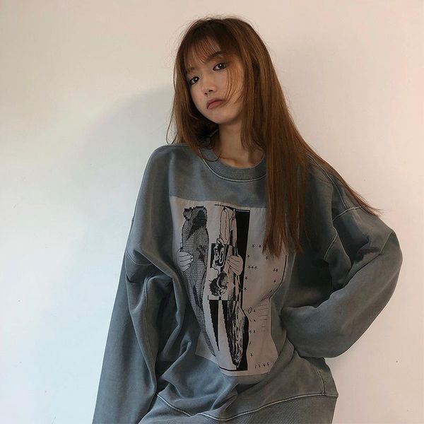 

women's t-shirt fashion funny graphic long sleeve women t shirt autumn vintage loose high street hip hop student oversized punk clot, White
