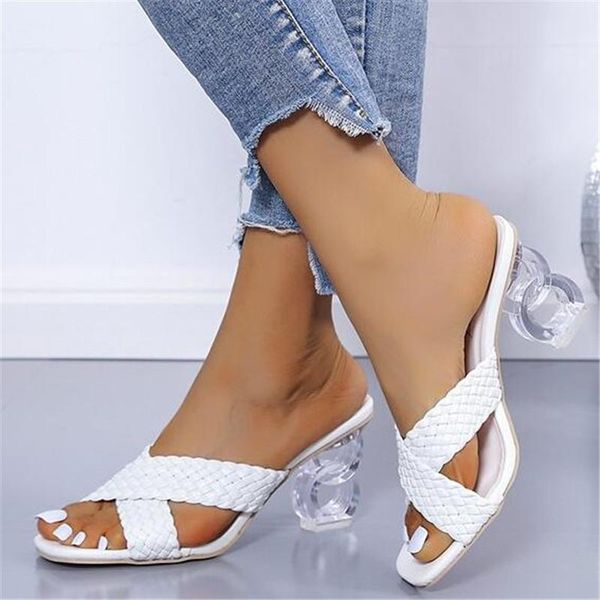 

slippers large size women's summer crystal heel womens sandals breathable casual fashion high-heel women slides, Black