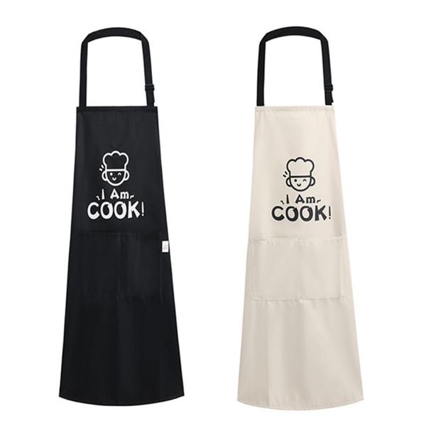 

aprons kitchen halter apron with adjustable strap long ties front pockets waterproof oil-proof cartoon letters household cooking bib