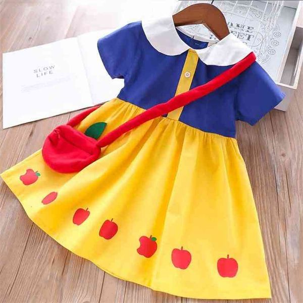 

gooporson summer little girls short sleeve princess dress with bag lovely toddler children costume vestidos korean kids clothes 210715, Red;yellow