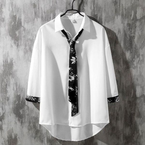 

fashion style men's shirts spring summer button down tie casual shirt male long sleeve pen original five-color flower, White;black