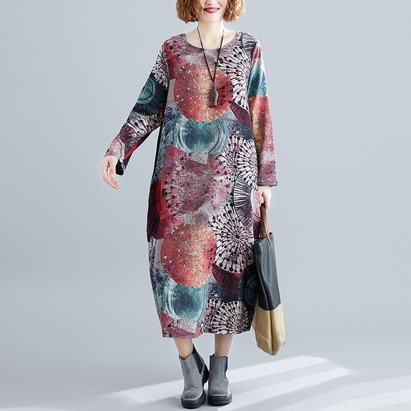 

09d6 2021 spring ethnic print plus dresses large size slim loose medium length cotton hemp dressnational dressdress 2021 spring ethnic prin