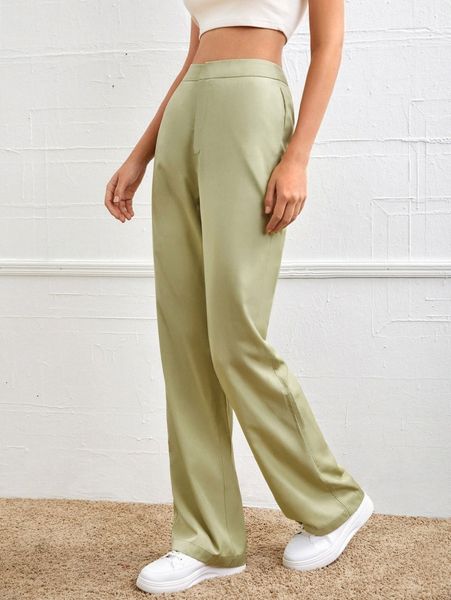

high waist straight leg pants 36va#, Black;white