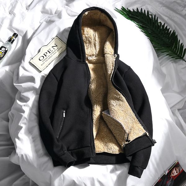 

men's jackets [hangjia] winter men's sweater with zipper, thick and solid hoodie, urban casual clothes zij4, Black;brown