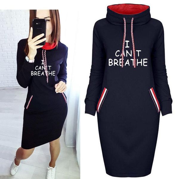 

letter print dress plus size women autumn winter long sleeve pullover dresses drawstring casual blm slim package hip vestidos, Black;gray