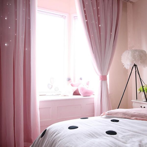 

curtain & drapes 2 layers shading voile room window panel romantic stars hollow decor curtains for living bedroom windo