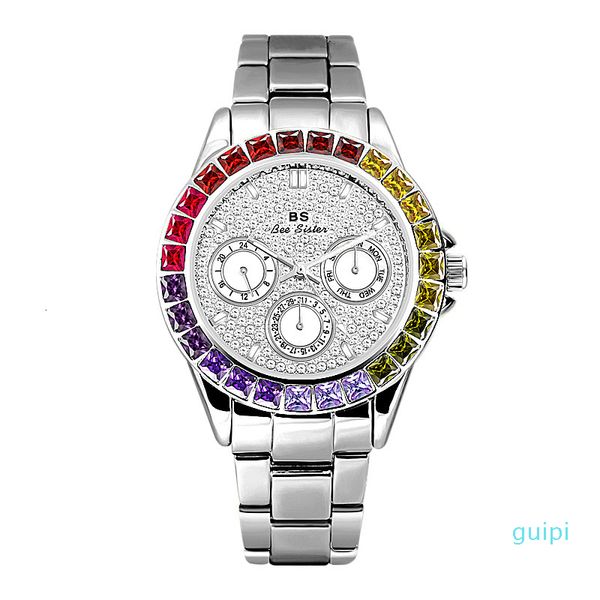 

bs new chain ins rainbow women's watch fa16540drg, Slivery;brown