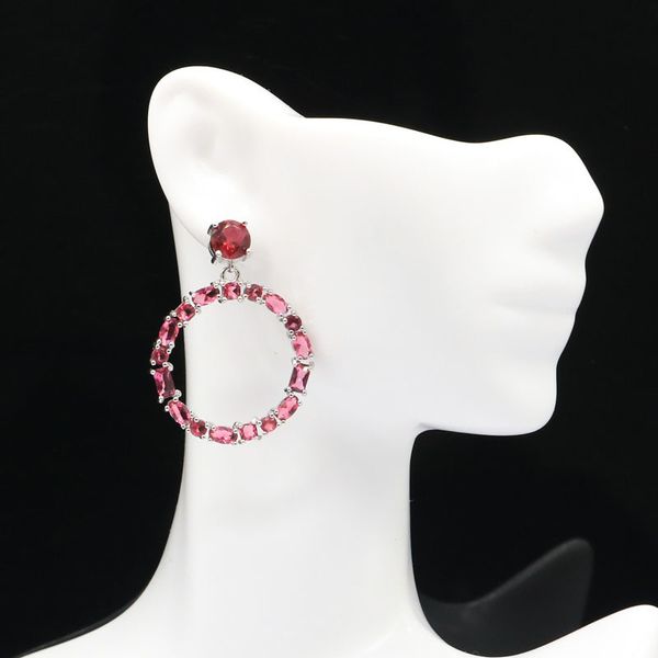 

37x28mm elegant created pink raspberry rhodolite garnet for woman's present silver earrings daily wear, Golden