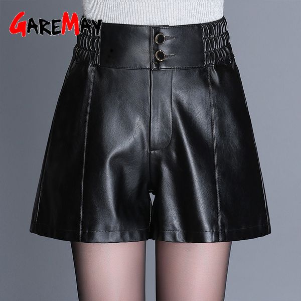 

fashion women's autumn and winter wide leg pants pu leather shorts korean style elastic waist large size 210428, White;black
