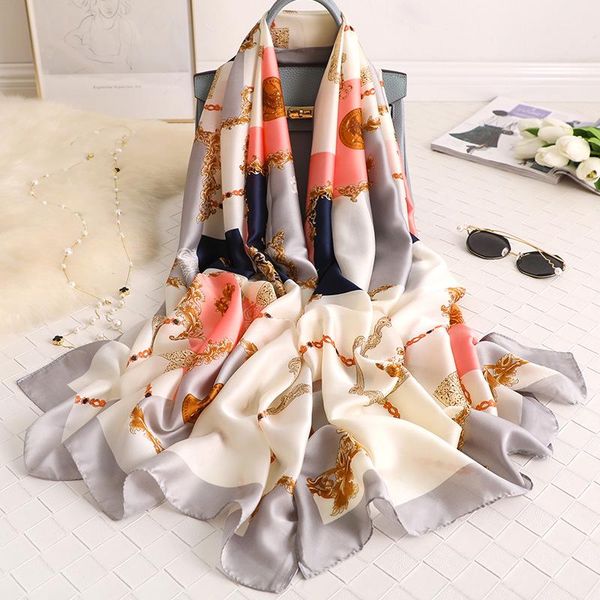 

scarves women imitation silk scarf imperial crown print shawls office lady wraps female headscarf beach bandana beautiful gift 90x180cm, Blue;gray