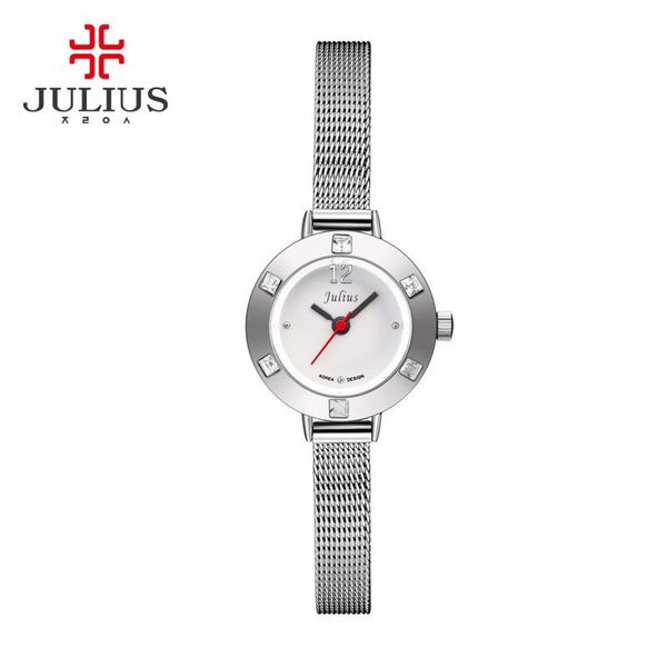 

wristwatches julius ja-677 grady watch women leather silver steel rhinestone designer spare mesh strap analog brand relojes, Slivery;brown