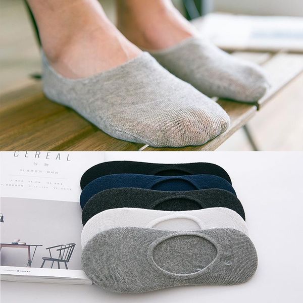 

men's socks 5pairs/lot fashion casual men banboo & cotton boat slipper invisible slippers male shallow, Black