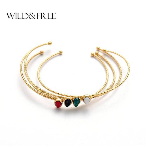 

wild & bohemian stainless steel gold bangles for women water drop stone open bracleets punk boho beach jewelry bangle, Black