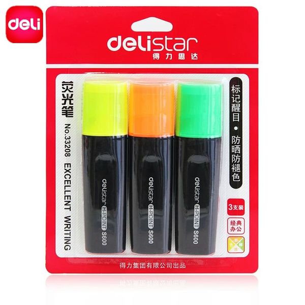 

highlighters deli 3 pcs highlighter fluorescent color marker pen text separators with invisible ink mildliner school stationery office suppl, Black;red