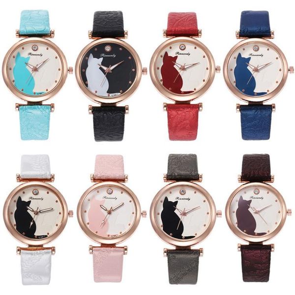 

wristwatches fashion belt series bracelet watch multicolor fine surface cat with ribbon joker lady wrist, Slivery;brown