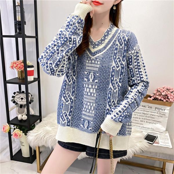 

women's sweaters 2021 spring y2k women vintage print v-neck knitted pullover jumper harajuku korean fashion oversized black sweater, White;black