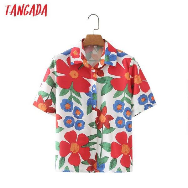 

tangada women vintage flowers print chiffon shirt summer short sleeve chic female casual loose shirt 2m159 210609, White