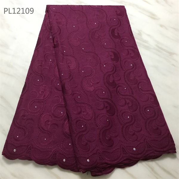 

5yards/lot fashionable deep purple african cotton fabric embroidery match crystal swiss voile dry lace for dressing pl12109, Black;white