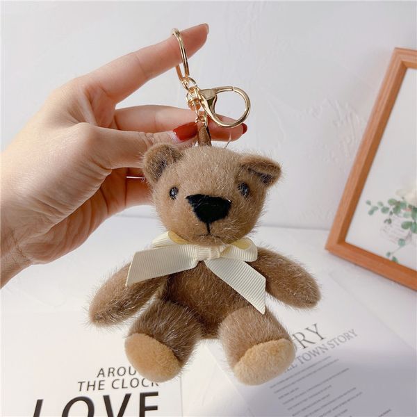 

korean sitting bear keychain cute plush doll key pendant schoolbag accessories machine gift, Silver