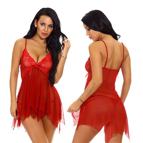 

women's sleepwear explosive style pajamas women underwear european and american foreign trade see-through suspender nightdress, Black;red