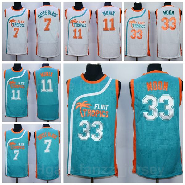 Flint Tropics Semi Pro Movie 33 Jackie Moon Jersey Homens Basquete 7 Café Preto 11 Ed Monix Team Verde Branco Todos os Esportes Stitched Respirável Excelente Qualidade