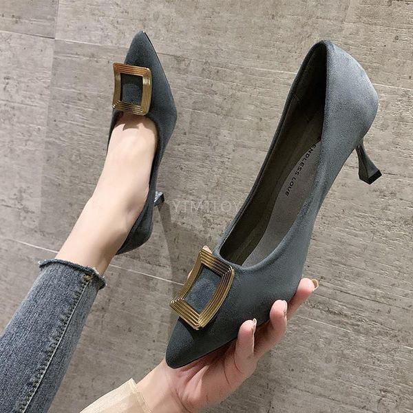 

women shoes female casual work ladies 2021 fashion metal buckle soft pointed toe zapatos de mujer plataforma dress, Black