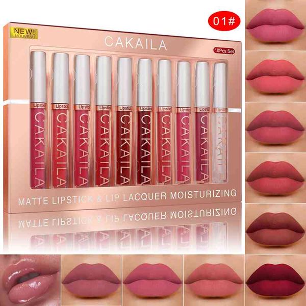 10 pc Cacaila batom fosco antiaderente impermeável longa duração labial labelo labelo lip-stick maquiagem bens para mulheres