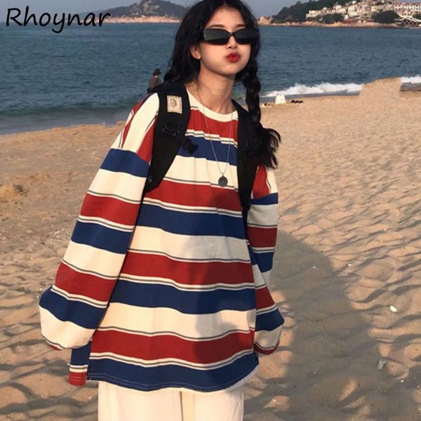 

women's hoodies & sweatshirts women sweet holiday fashion chic vacation simple striped loose vintage students daily o-neck ulzzang leis, Black