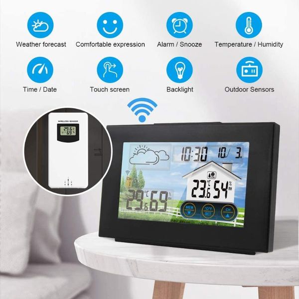 

other clocks & accessories wireless weather station with sensor digital hygrometer alarm clock forecast touch control