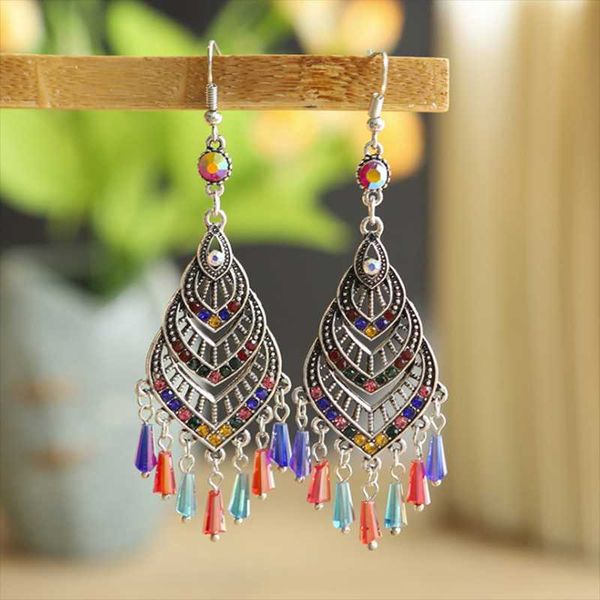 

dangle & chandelier vintage multilayer drop earrings women elegant long tassel alloy for female ethnic style jewelry gift, Silver
