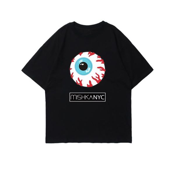 

abstract pupil print hip-hop t-shirt summer chic streetwear round neck cotton short-sleeved casual oversized tees men's t-shirts, White;black