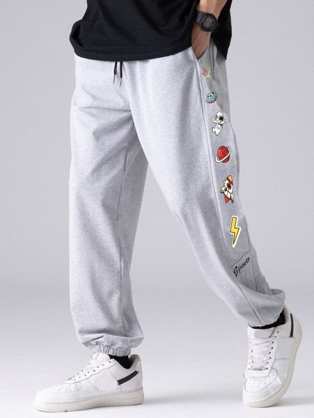 

men spaceman & star print sweatpants j599#, Black