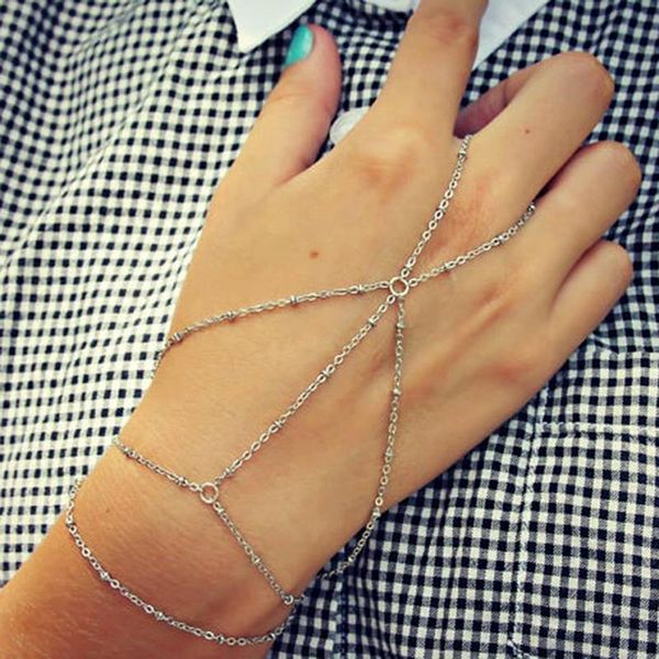 

link, chain fashion finger bracelets rock hand women multi punk style harness bangles for, Black
