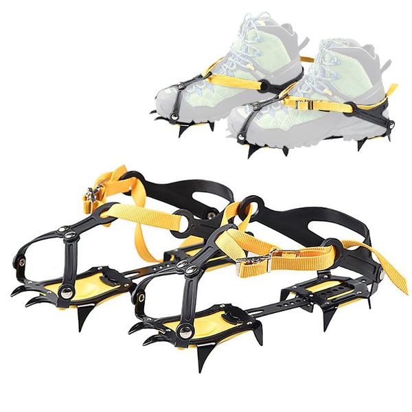 

teeth climbing crampons for outdoor winter walk ice fishing snow shoes antiskid manganese steel shoe covers cords, slings and webbing