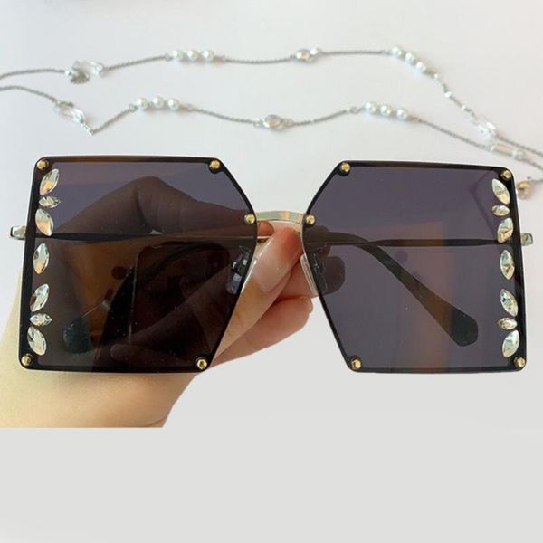 

sunglasses metal diamond frame chain women with brand big square sun glasses female uv400, White;black