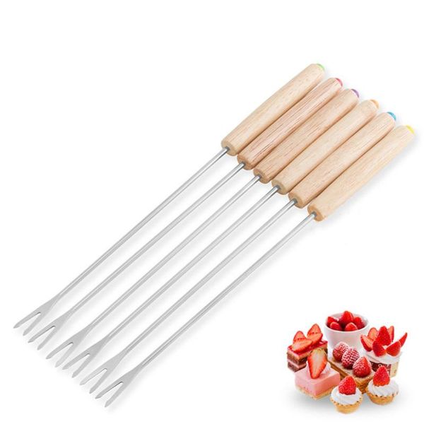 

6pcs/set stainless steel chocolate fork pot forks cheese fruit dessert fondue melting skewer kitchen accessories tools
