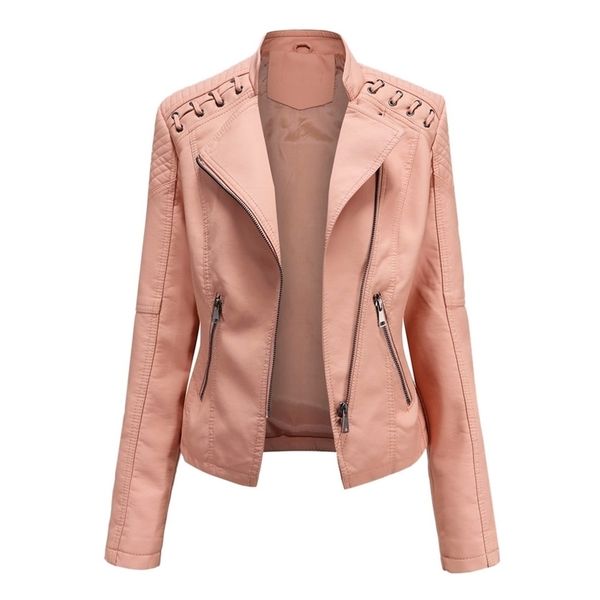 

spring winter female black pu leather loose turn-down collar zipper fashion women's wild locomotive jacket 211022