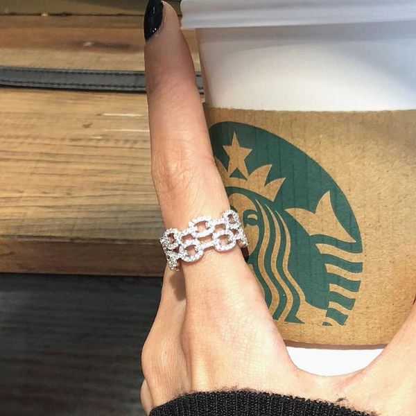 

cluster rings fashion chic chain layered zircon diamonds gemstones for women white gold silver color jewelry band accessories gifts, Golden;silver
