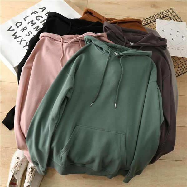 

women's hoodies & sweatshirts terry cotton hooded pullover autumn korean version long sleeve casual jacket solid loose, Black