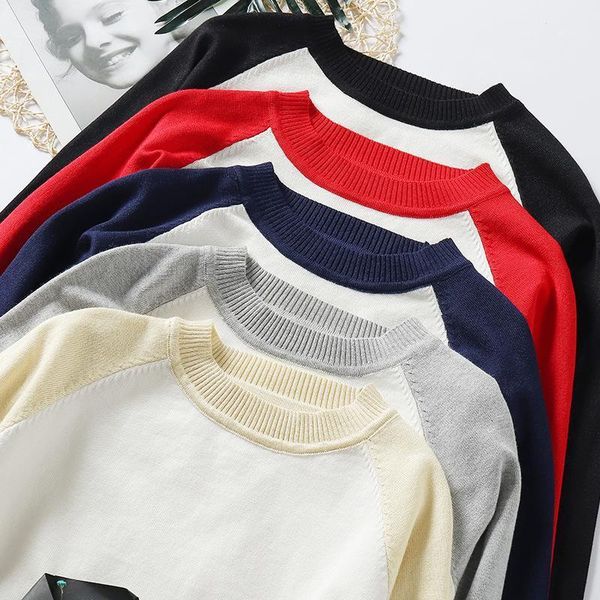 

splice sweater pullovers women korean sweet slim fashion knitwear basic autumn winter warm knitted pull femme women's sweaters, White;black