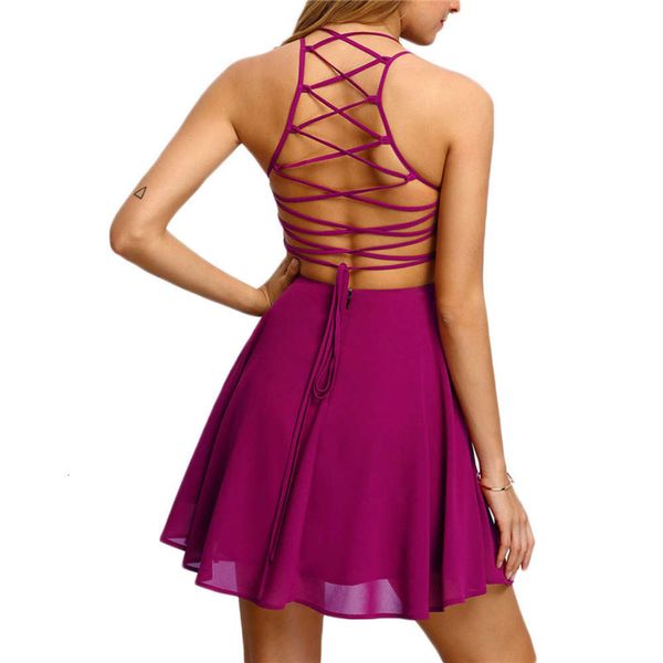 

open back bandage solid color dress women's wear, Black;gray