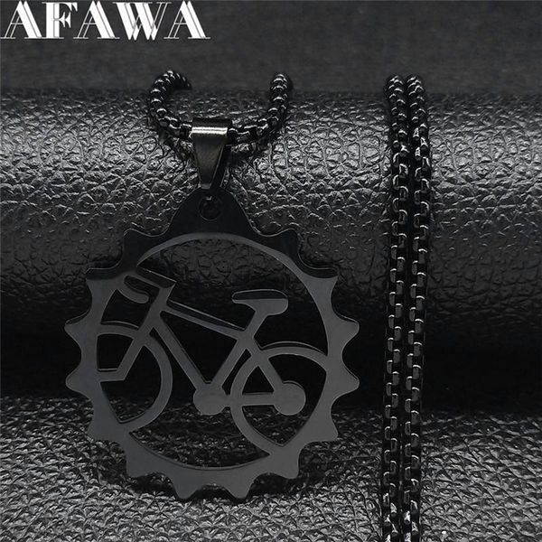 

pendant necklaces tires bicycle stainless steel long chain women/men black color charm jewelry collar personalizado n4108s01, Silver