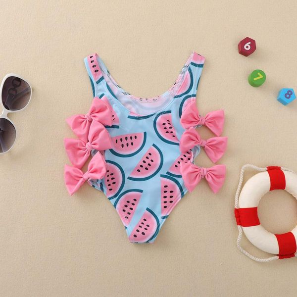 

one-pieces 2021 baby siamese bikini watermelon printed swimming costume 0-4 years toddler infant swimsuit girls bowknot hollow swimwear, Black