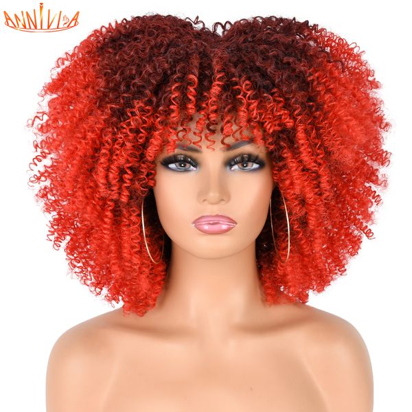 14 kurze Haare Afro verworrene lockige Perücken mit Pony für schwarze Frauen synthetische leimlose rosa rot lila Cosplay Perücken Hochtemperaturfabrik direkt